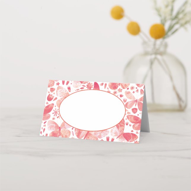 Butterfly Watercolor Pink Place Card (Front)