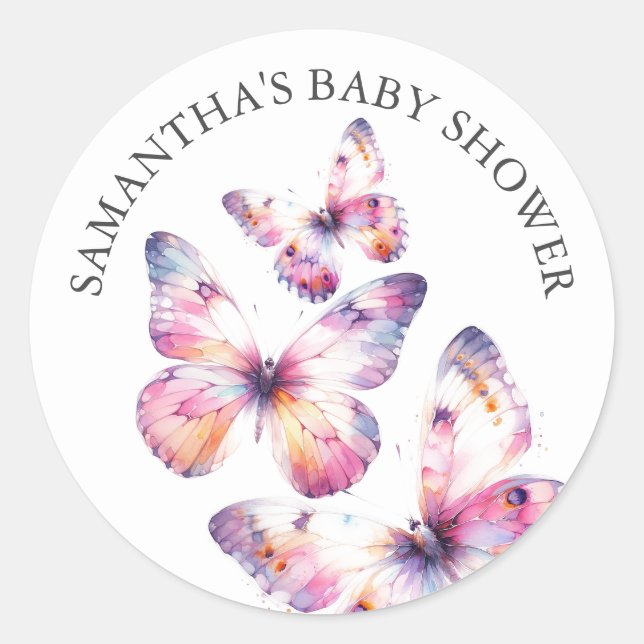 Butterfly Watercolor Thank You Classic Round Sticker (Front)
