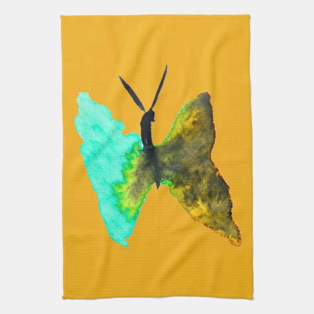 Butterfly watercolour aqua pretty kitchen towel (Vertical)