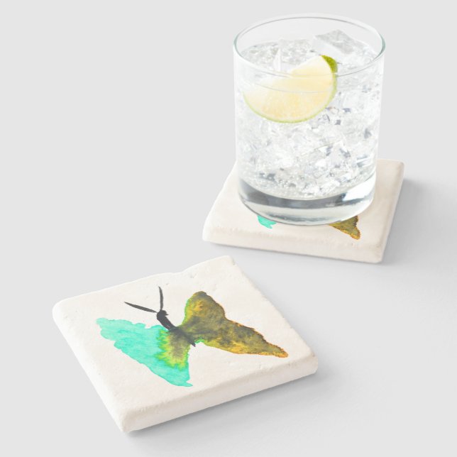 Butterfly watercolour aqua pretty stone coaster (Side)