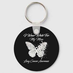Butterfly Wear White for Mom Lung Cancer Awareness Keychain
