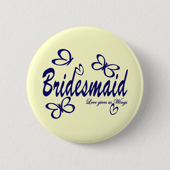Butterfly Wedding/ Bridesmaid 2 Inch Round Button (Front)