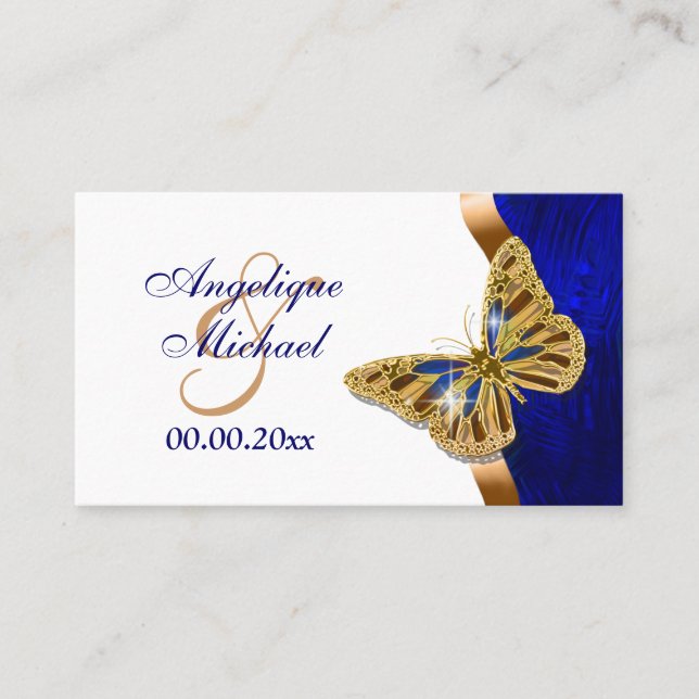 Butterfly wedding brown blue gold place card (Front)