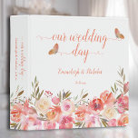Butterfly Wedding Coral Boho Floral Binder<br><div class="desc">Coral and green,  watercolor florals and beautiful butterflies on simple white background gives this a boho chic vibe.  Vibrant and whimsical for a spring/summer romantic wedding event.  Name and date templates on front and spine.</div>