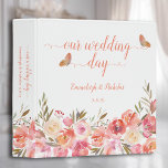 Butterfly Wedding Coral Boho Floral Binder<br><div class="desc">Coral and green,  watercolor florals and beautiful butterflies on simple white background gives this a boho chic vibe.  Vibrant and whimsical for a spring/summer romantic wedding event.  Name and date templates on front and spine.</div>