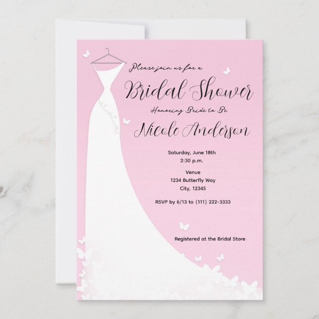 Butterfly Wedding Dress Bridal Shower Invitation (Front)