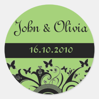 butterfly wedding green classic round sticker
