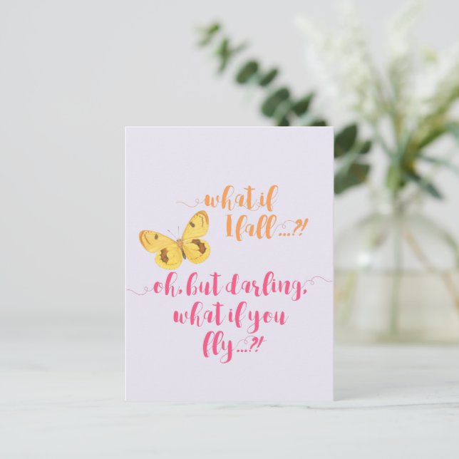 Butterfly What if I fall? - Inspirational postcard (Standing Front)