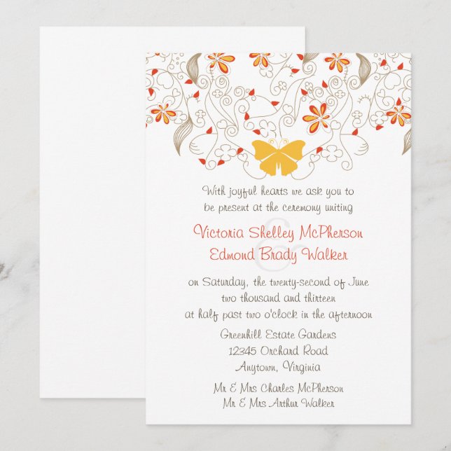 Butterfly Whimsy Wedding Invitation (Front/Back)