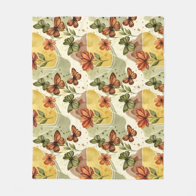 Butterfly Whispers in Earth Tones Fleece Blanket (Front)