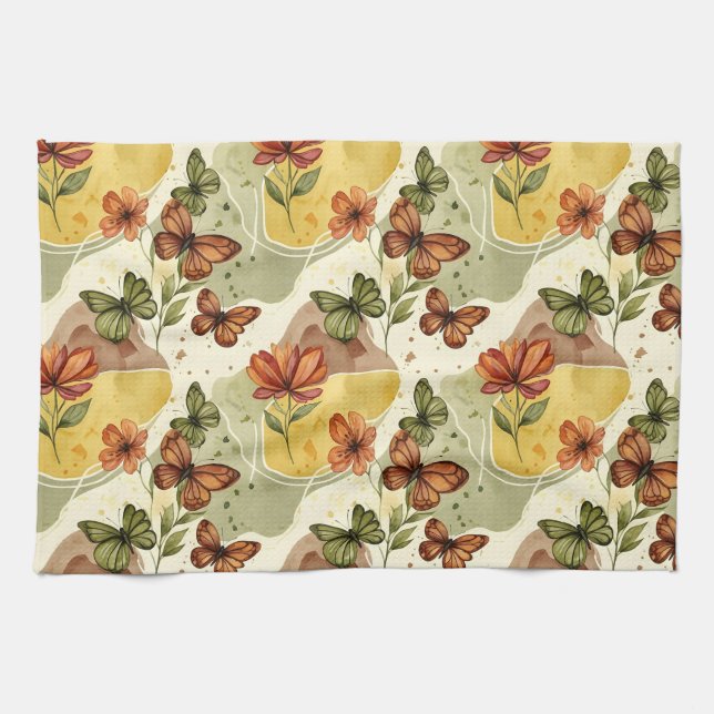 Butterfly Whispers in Earth Tones Kitchen Towel (Horizontal)