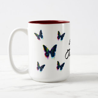 Butterfly White Personalized Name Tea Lover's Two-Tone Coffee Mug