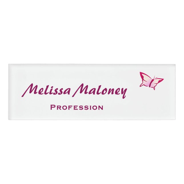 Butterfly White Pink Name Tag (Front)