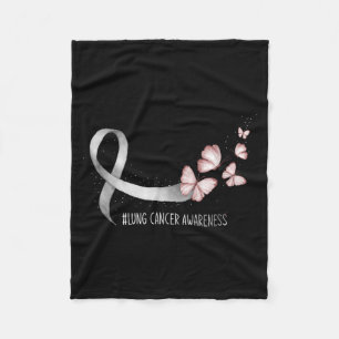 Butterfly White Ribbon Lung Cancer Awareness Fleece Blanket