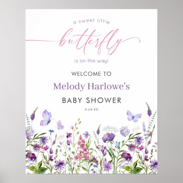 Butterfly Wildflower Baby Shower 16x20 Welcome Poster (Front)