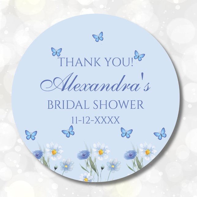 Butterfly Wildflower Bridal Shower Thank You Classic Round Sticker (Creator Uploaded)