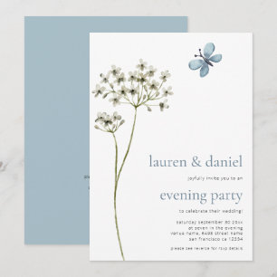 Butterfly Wildflower QR Blue Wedding Evening Party Invitation