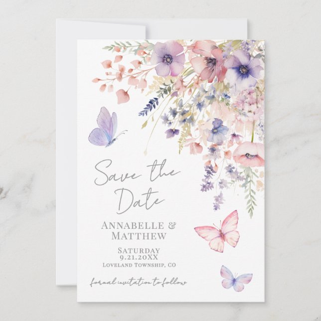 Butterfly Wildflower Wedding Save The Date (Front)