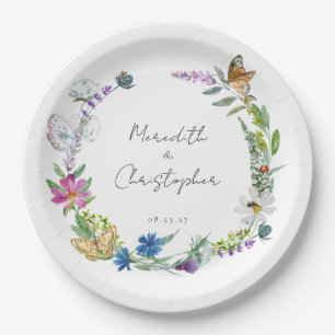 Butterfly Wildflowers Wedding Paper Plate