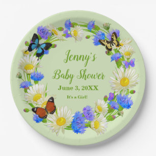 Butterfly Wildlowers Baby Shower Paper Plates