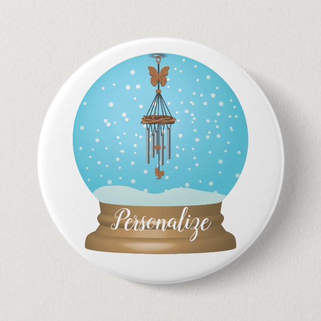 Butterfly windchime garden snow globe button (Front)