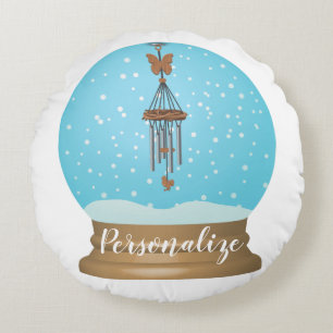 Butterfly windchime snow globe round pillow