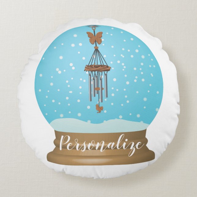 Butterfly windchime snow globe round pillow (Front)