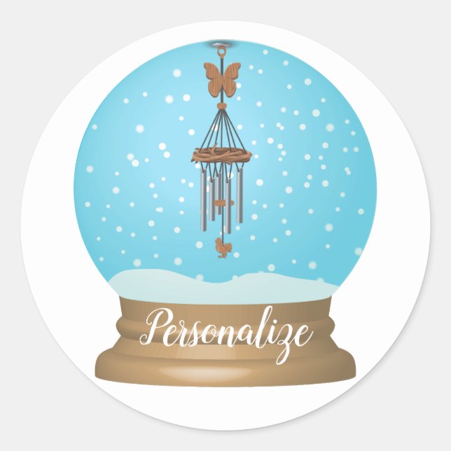 Butterfly windchime snow globe spring summer classic round sticker (Front)