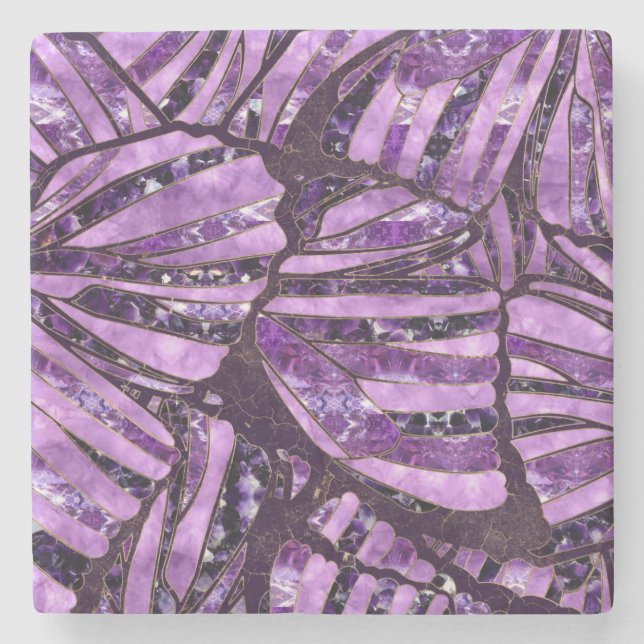 Butterfly wing pattern - Amethyst and Gold Texture Stone Coaster (Front)