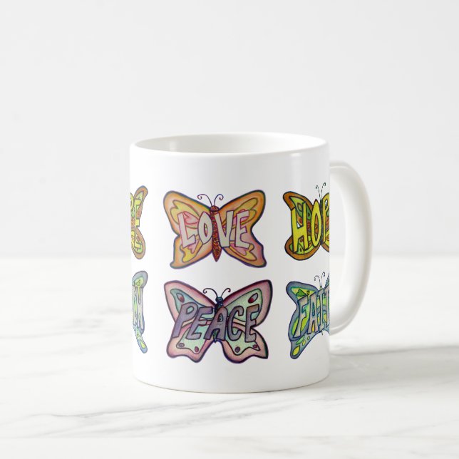Butterfly Wings Word Art Inspirational Coffee Cup (Front Right)