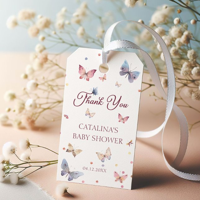 Butterfly Wishes Pink Baby Shower Favour Tag (Creator Uploaded)