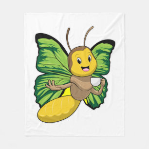 Butterfly with Cup of Coffee Fleece Blanket