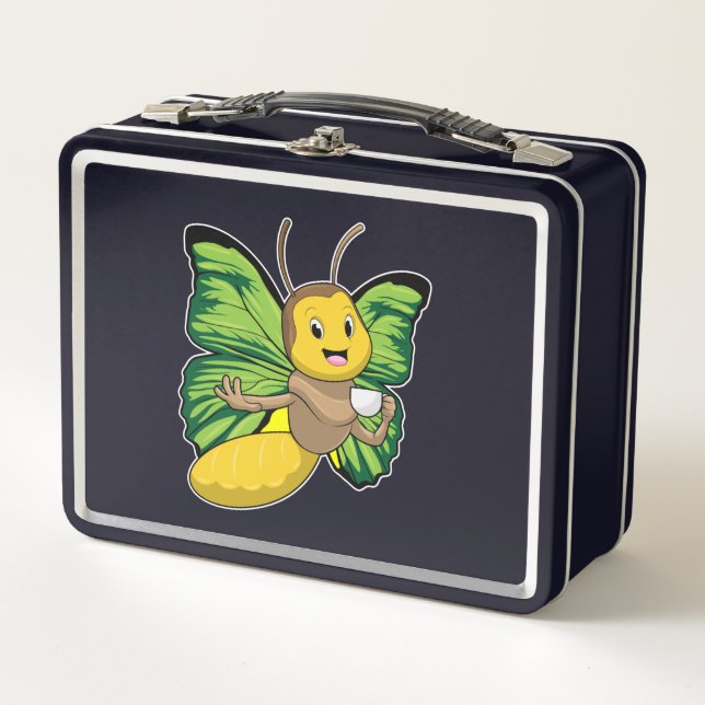 Butterfly with Cup of Coffee Metal Lunch Box (Front)