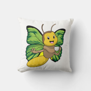 Butterfly with Cup of Coffee Throw Pillow