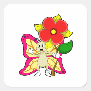 Butterfly with Flower Square Sticker