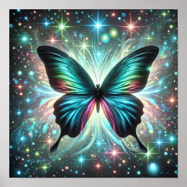 Butterfly with Galactic Glow and Sparkling Stars Poster (Front)