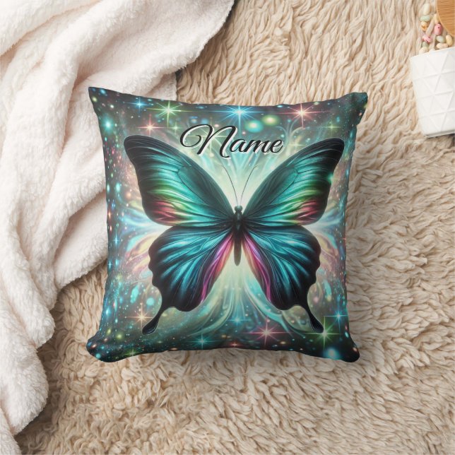 Butterfly with Galactic Glow and Sparkling Stars Throw Pillow (Blanket)