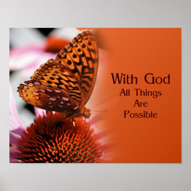 Butterfly With God Inspirational Bible Quote Poster (Front)