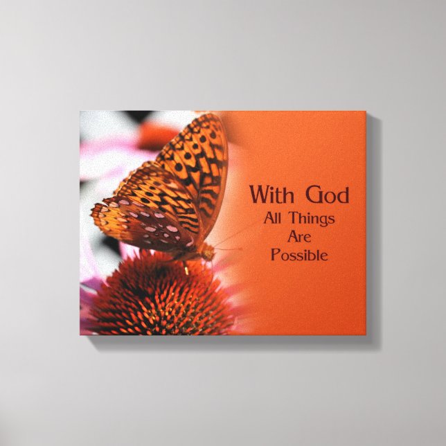 Butterfly With God Inspirational Quote Canvas Print (Front)