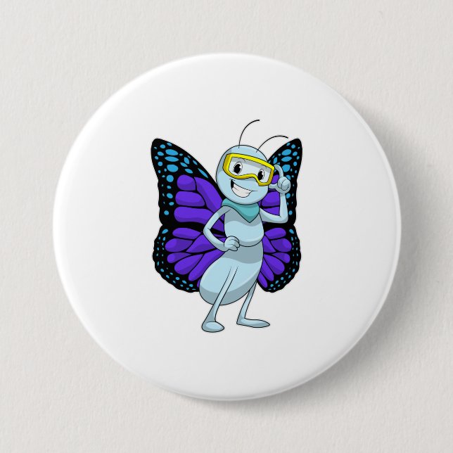 Butterfly with Goggles 3 Inch Round Button (Front)
