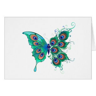 Butterfly with Green Peacock Feathers