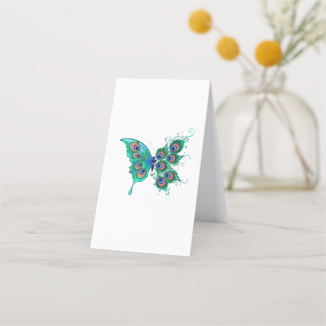 Butterfly with Green Peacock Feathers Appointment Card (Back)
