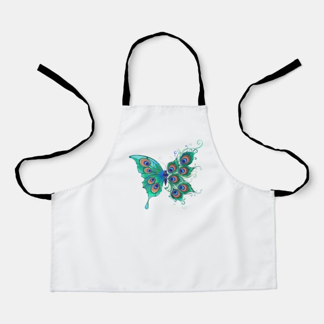 Butterfly with Green Peacock Feathers Apron (Front)