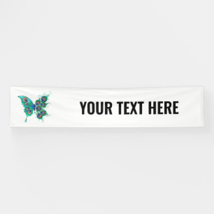 Butterfly with Green Peacock Feathers Banner