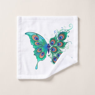 Butterfly with Green Peacock Feathers Bath Towel Set