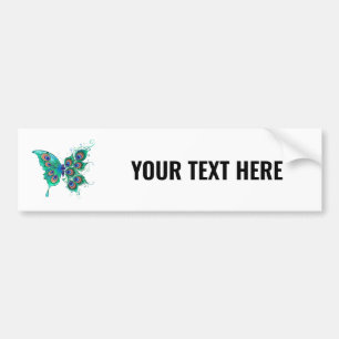 Butterfly with Green Peacock Feathers Bumper Sticker