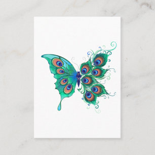 Butterfly with Green Peacock Feathers Business Card