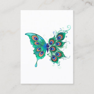 Butterfly with Green Peacock Feathers Calling Card