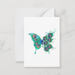 Butterfly with Green Peacock Feathers Card