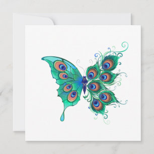 Butterfly with Green Peacock Feathers Card